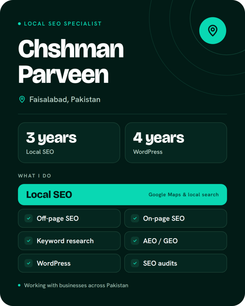 Chshman Malik, Local SEO specialist in Faisalabad, Pakistan