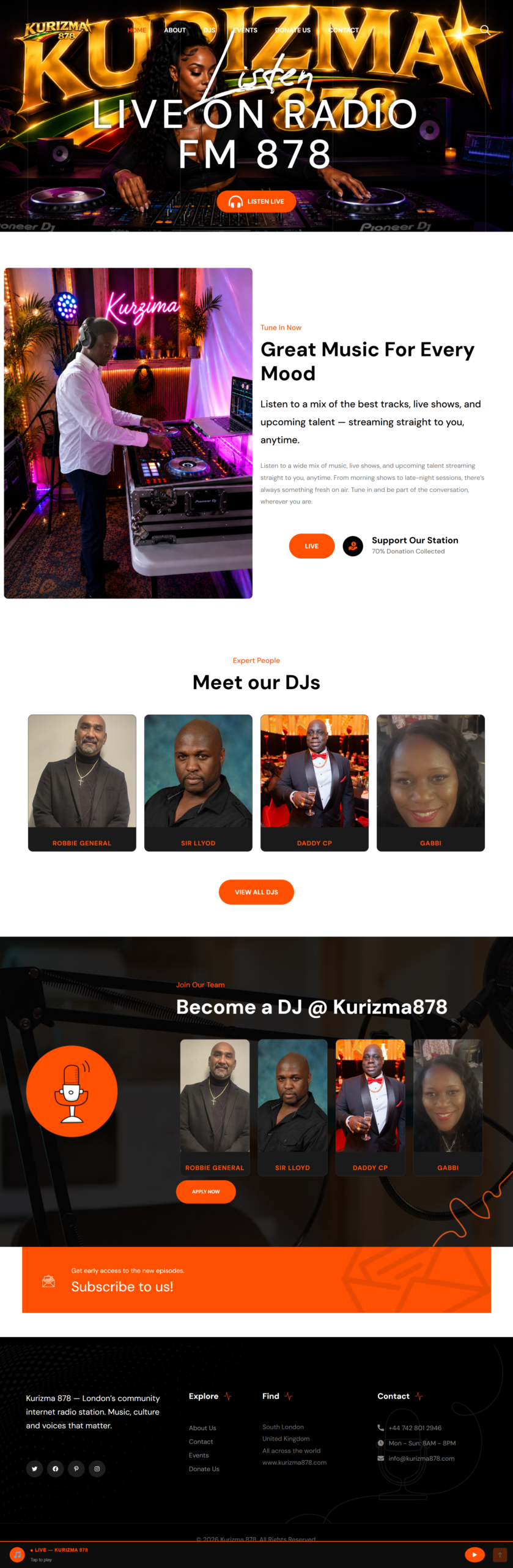 Homepage of a community radio station website