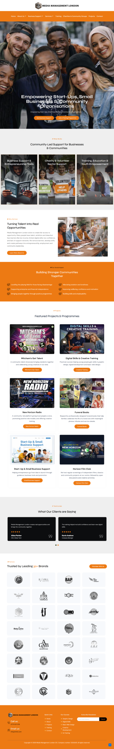 Homepage of a design and web services business website