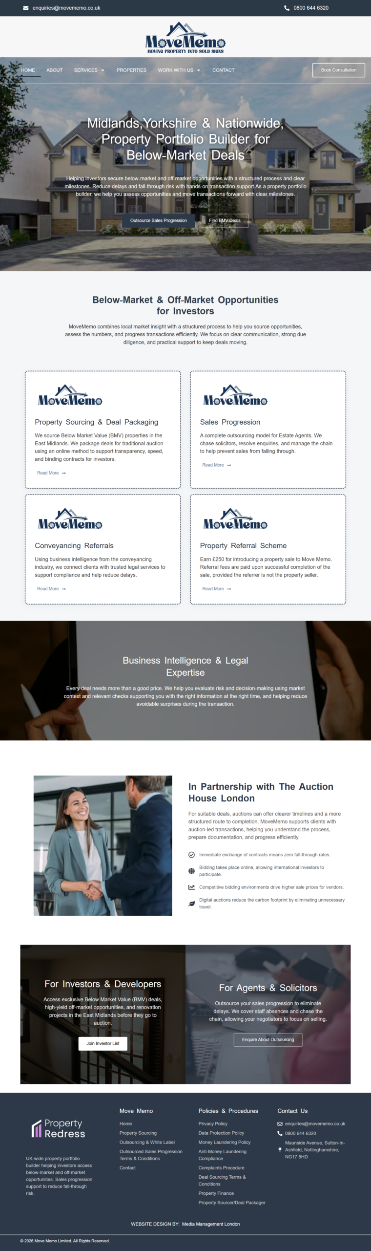 Homepage of a property website